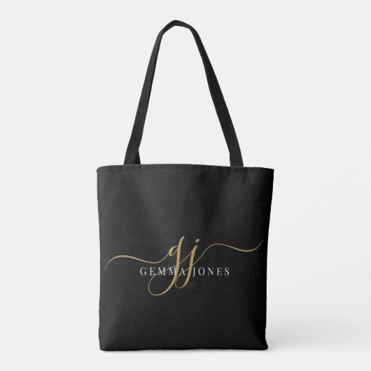 Modern Gold Script Monogram Initialen Draagtas (Achterkant)