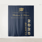 Modern Gold Script Navy Blue Twin Afstuderen Wandkleed (Voorkant)
