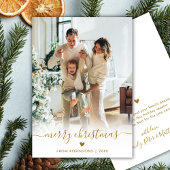Modern Gold Script One Photo Cute Merry Christmas Feestdagenkaart