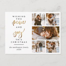 Modern Gold Script Peace & Joy Christmas 5 Foto Briefkaart