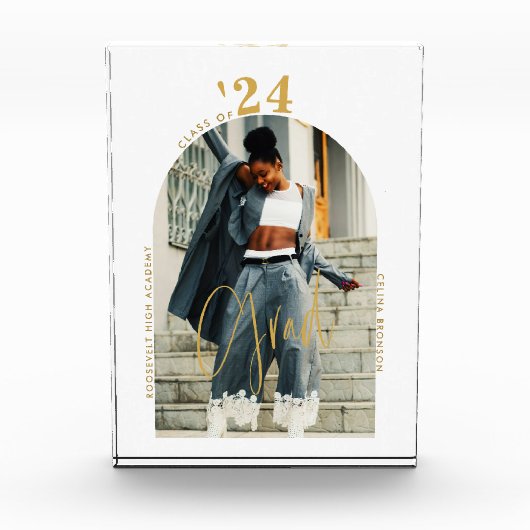 Modern Gold Script Photo 2024 minimaal Afstuderen Fotoblokken (Voorkant)