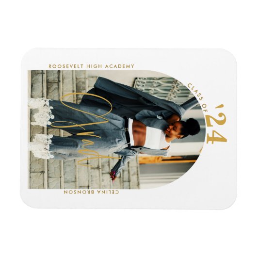 Modern Gold Script Photo 2024 minimaal Afstuderen Magneet (Horizontaal)