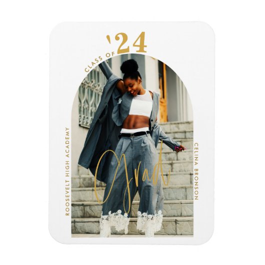 Modern Gold Script Photo 2024 minimaal Afstuderen Magneet (Verticaal)