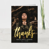 Modern Gold Script Photo Afstuderen Hartelijk dank Folie Wenskaart (Voorkant)