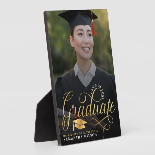 Modern Gold Script Photo Afstuderen Plaque Fotoplaat (Zijkant)