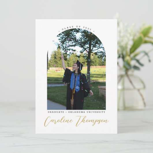 Modern Gold Script Photo Arch & Collage Afstuderen Kaart (Staand voorkant)