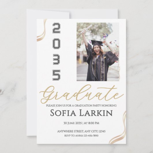 Modern Gold Script Photo Graduation Party  Kaart (Voorkant)