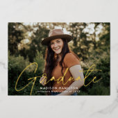 Modern Gold Script Photo Graduparty Folie Uitnodiging (Voorkant)