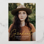 Modern Gold Script Photo Graduparty Folie Uitnodiging (Voorkant)