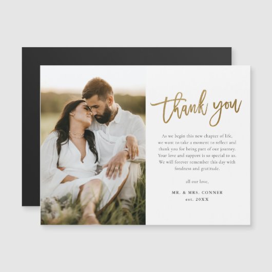 Modern Gold Script Photo Weddenschap Hartelijk dan (Voorkant / Achterkant)