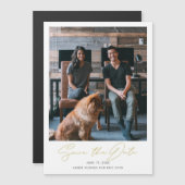 Modern Gold Script Photo Wedding Save the Date Magnetische Uitnodiging (Voorkant / Achterkant)