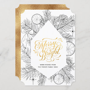 Modern Gold Script Pine Bough Minimalist Floral Feestdagenkaart