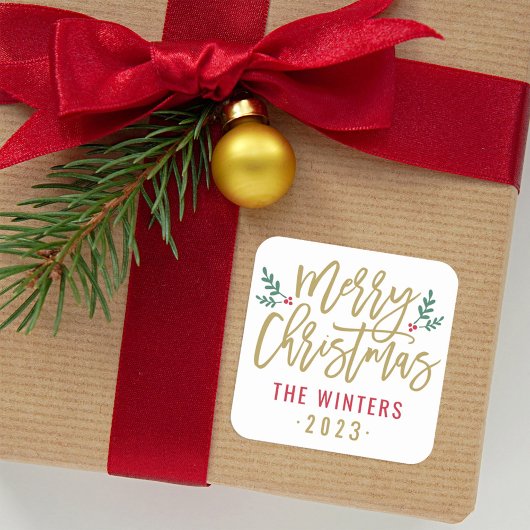 Modern Gold Script, prettig kerstfeest Vierkante Sticker