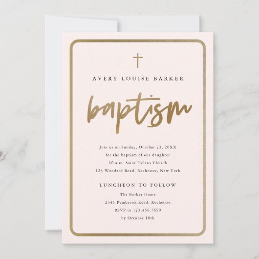 Modern Gold Script Religious Baptisme Kaart (Voorkant)