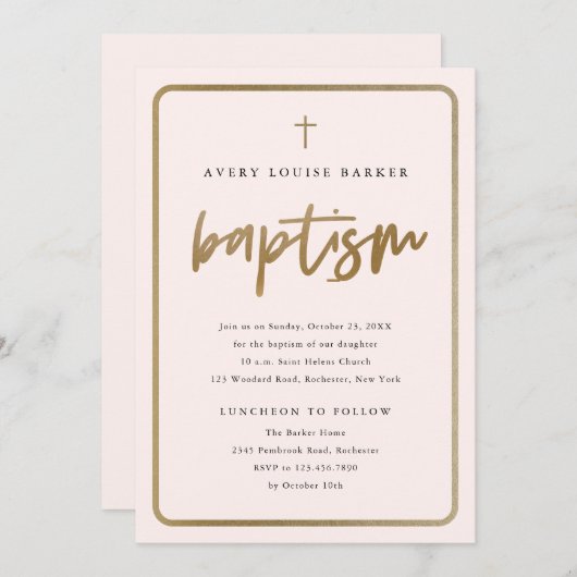 Modern Gold Script Religious Baptisme Kaart (Voorkant / Achterkant)