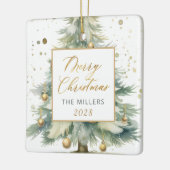 Modern Gold Script Waterverf kerstboom Keramisch Ornament (Links)