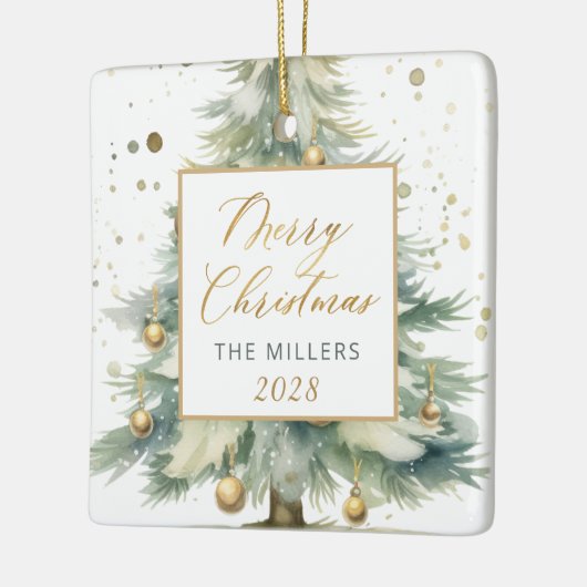 Modern Gold Script Waterverf kerstboom Keramisch Ornament (Links)
