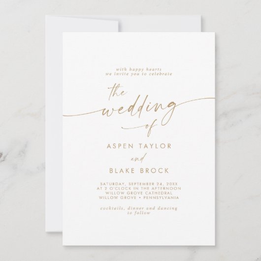 Modern Gold Script Wedding Invitation Kaart (Voorkant)