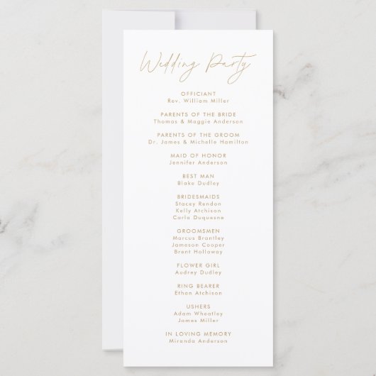 Modern Gold Script Wedding Program (Achterkant)