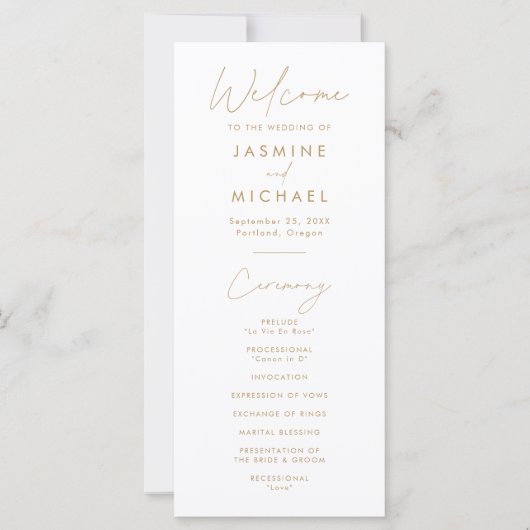 Modern Gold Script Wedding Program (Voorkant)
