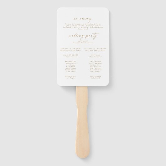 Modern Gold Script Wedding Program Hand Fan Handwaaier (Achterkant)