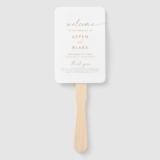 Modern Gold Script Wedding Program Hand Fan Handwaaier (Voorkant)