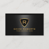 Modern Gold Shield Monogram Logo Black Metallic Visitekaartje (Voorkant)