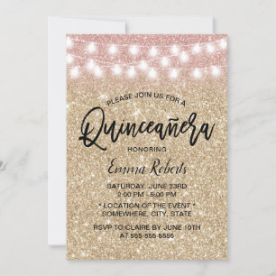 Modern Gold Sparkle Faux Glitter Quinceanera 15 Kaart