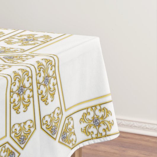 Modern Gold Square Diamond Geometric Pattern White Tafelkleed (Voorbeeld)