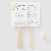 Modern Gold Starfish Beach Wedding Programme Handwaaier (Voorkant en achterkant)