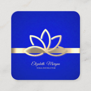 Modern Gold Stripe, Gold Lotus Royal Blue Vierkante Visitekaartje
