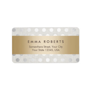 Modern Gold Striped Silver Polka Dots Classy Linen Etiket