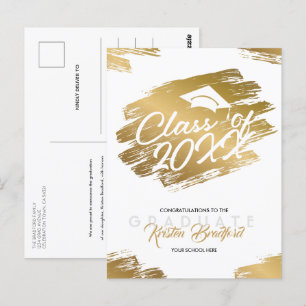 Modern Gold Stroke Wit Afstuderen Aankondiging Briefkaart
