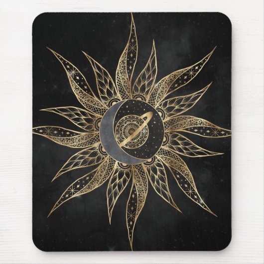 Modern Gold Sun Moon Planet Universe Mandala Muismat (Voorkant)