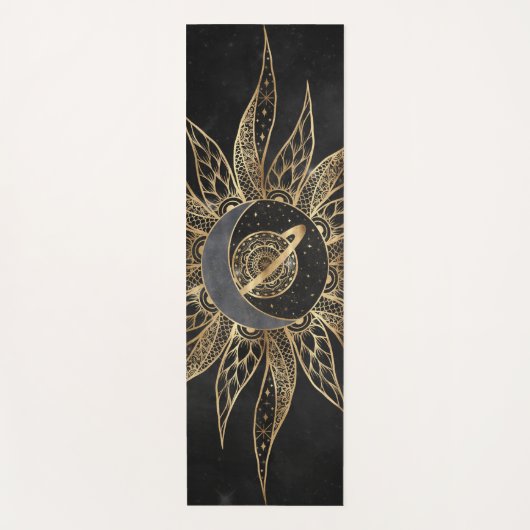 Modern Gold Sun Moon Planet Universe Mandala Yogamat (Voorkant)