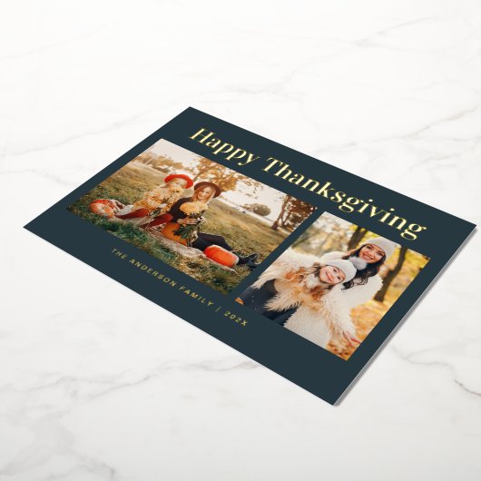 Modern Gold Text Fall Happy Thanksgiving Photo Folie Feestdagenkaart (Gedraaid)