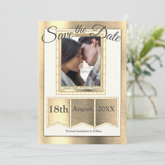 Modern Gold Texture Save The Date (Staand voorkant)