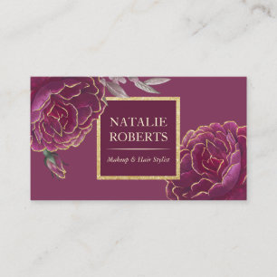 Modern Gold Tipped Burgundy Floral Beauty Salon Visitekaartje