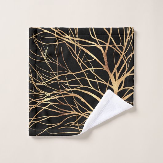 Modern Gold Tree Silhouette Minimaal zwart ontwerp Bad Handdoek (Wasdoekje)