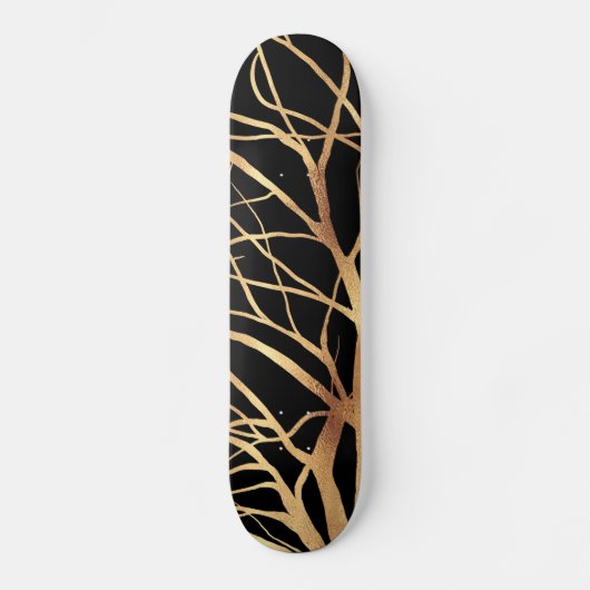 Modern Gold Tree Silhouette Minimaal zwart ontwerp Skateboard (Voorkant)