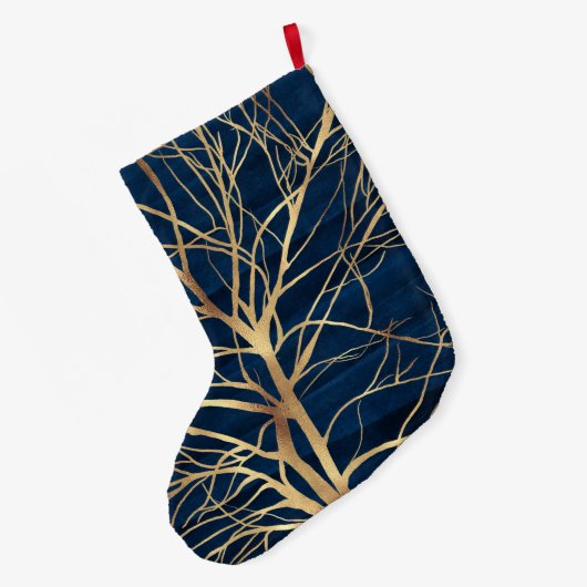 Modern Gold Tree Silhouette Minimumblauw ontwerp Grote Kerstsok (Achterkant (Hangend))