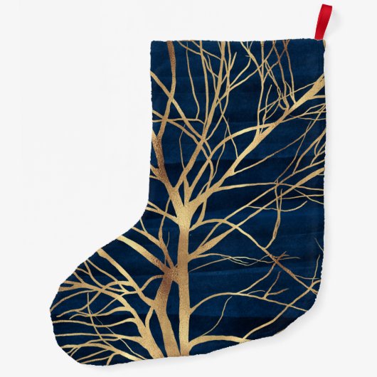 Modern Gold Tree Silhouette Minimumblauw ontwerp Grote Kerstsok (Achterkant)