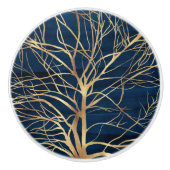 Modern Gold Tree Silhouette Minimumblauw ontwerp Keramische Knop (Voorkant)