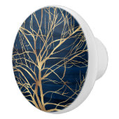 Modern Gold Tree Silhouette Minimumblauw ontwerp Keramische Knop (Rechts)