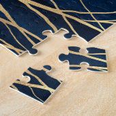 Modern Gold Tree Silhouette Minimumblauw ontwerp Legpuzzel (Zijkant)