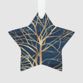 Modern Gold Tree Silhouette Minimumblauw ontwerp Ornament (voorkant)