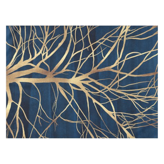 Modern Gold Tree Silhouette Minimumblauw ontwerp Tafelkleed (Voorkant (Horizontaal))