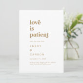 Modern Gold Typography Love is Patient Save The Date (Staand voorkant)