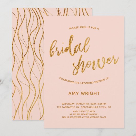 Modern Gold Waves Handschrift Blush Vrijgezellenfe Kaart (Voorkant / Achterkant)