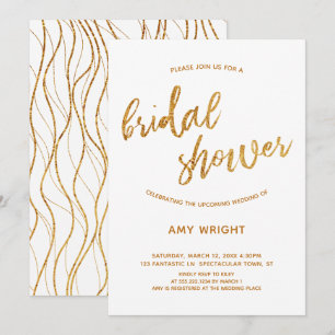 Modern Gold Waves Handschrift Wit Vrijgezellenfees Kaart
